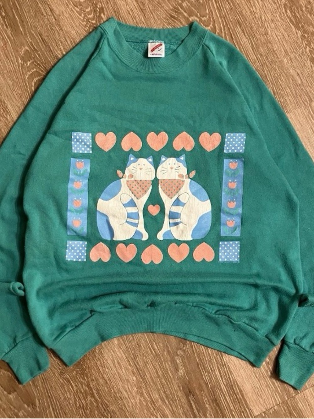 Vtg Cat Duck 90's Crew Neck Sweatshirt Adult Large Double Sided Stains Made USA